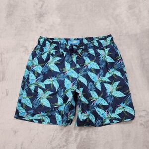 Blue Wave Swim Trunks Mens S Blue Floral Hawaiian Lined Drawstring Pockets Beach